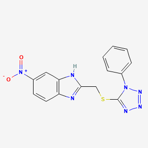 molecular formula C15H11N7O2S B5376496 5-nitro-2-{[(1-phenyl-1H-tetrazol-5-yl)thio]methyl}-1H-benzimidazole 