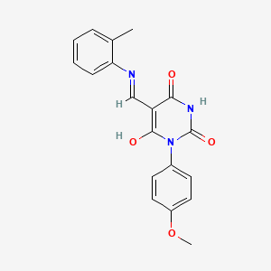 molecular formula C19H17N3O4 B5376643 1-(4-methoxyphenyl)-5-{[(2-methylphenyl)amino]methylene}-2,4,6(1H,3H,5H)-pyrimidinetrione 