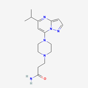 molecular formula C16H24N6O B5376650 3-[4-(5-isopropylpyrazolo[1,5-a]pyrimidin-7-yl)-1-piperazinyl]propanamide 