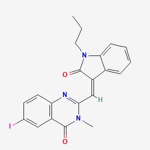 molecular formula C21H18IN3O2 B5376674 6-iodo-3-methyl-2-[(2-oxo-1-propyl-1,2-dihydro-3H-indol-3-ylidene)methyl]-4(3H)-quinazolinone 