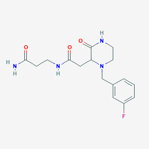 molecular formula C16H21FN4O3 B5376779 N~3~-{[1-(3-fluorobenzyl)-3-oxo-2-piperazinyl]acetyl}-beta-alaninamide 