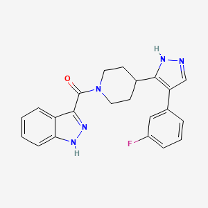 molecular formula C22H20FN5O B5376908 3-({4-[4-(3-fluorophenyl)-1H-pyrazol-5-yl]piperidin-1-yl}carbonyl)-1H-indazole 