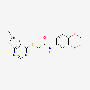 molecular formula C17H15N3O3S2 B5376973 N-(2,3-dihydro-1,4-benzodioxin-6-yl)-2-[(6-methylthieno[2,3-d]pyrimidin-4-yl)thio]acetamide 