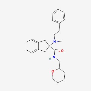 molecular formula C25H32N2O2 B5376982 2-[methyl(2-phenylethyl)amino]-N-(tetrahydro-2H-pyran-2-ylmethyl)-2-indanecarboxamide 