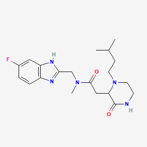 molecular formula C20H28FN5O2 B5377071 N-[(6-fluoro-1H-benzimidazol-2-yl)methyl]-N-methyl-2-[1-(3-methylbutyl)-3-oxo-2-piperazinyl]acetamide 