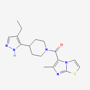 molecular formula C17H21N5OS B5377125 5-{[4-(4-ethyl-1H-pyrazol-5-yl)piperidin-1-yl]carbonyl}-6-methylimidazo[2,1-b][1,3]thiazole 