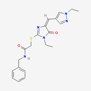 molecular formula C20H23N5O2S B5377180 N-benzyl-2-({1-ethyl-4-[(1-ethyl-1H-pyrazol-4-yl)methylene]-5-oxo-4,5-dihydro-1H-imidazol-2-yl}thio)acetamide 