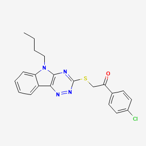 molecular formula C21H19ClN4OS B5377225 2-[(5-butyl-5H-[1,2,4]triazino[5,6-b]indol-3-yl)thio]-1-(4-chlorophenyl)ethanone 