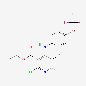 molecular formula C15H10Cl3F3N2O3 B5377797 ethyl 2,5,6-trichloro-4-{[4-(trifluoromethoxy)phenyl]amino}nicotinate 