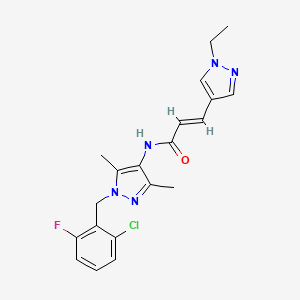 molecular formula C20H21ClFN5O B5378046 N-[1-(2-chloro-6-fluorobenzyl)-3,5-dimethyl-1H-pyrazol-4-yl]-3-(1-ethyl-1H-pyrazol-4-yl)acrylamide 