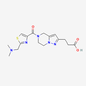 molecular formula C16H21N5O3S B5378121 3-[5-({2-[(dimethylamino)methyl]-1,3-thiazol-4-yl}carbonyl)-4,5,6,7-tetrahydropyrazolo[1,5-a]pyrazin-2-yl]propanoic acid 