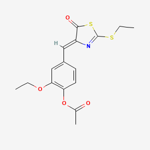molecular formula C16H17NO4S2 B5378234 2-ethoxy-4-{[2-(ethylthio)-5-oxo-1,3-thiazol-4(5H)-ylidene]methyl}phenyl acetate 