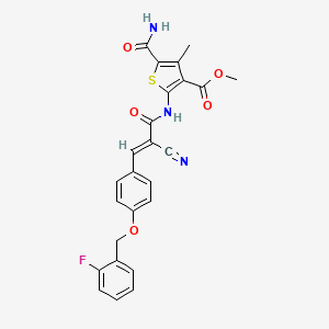 molecular formula C25H20FN3O5S B5378249 methyl 5-(aminocarbonyl)-2-[(2-cyano-3-{4-[(2-fluorobenzyl)oxy]phenyl}acryloyl)amino]-4-methyl-3-thiophenecarboxylate 
