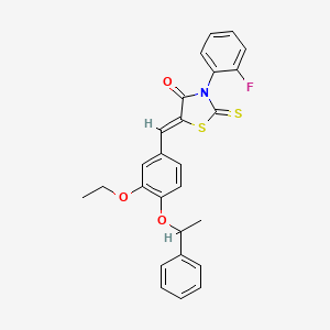 molecular formula C26H22FNO3S2 B5378314 5-[3-ethoxy-4-(1-phenylethoxy)benzylidene]-3-(2-fluorophenyl)-2-thioxo-1,3-thiazolidin-4-one 