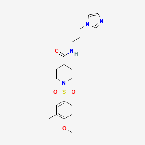 molecular formula C20H28N4O4S B5378505 N-[3-(1H-imidazol-1-yl)propyl]-1-[(4-methoxy-3-methylphenyl)sulfonyl]-4-piperidinecarboxamide 