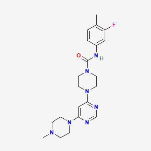 molecular formula C21H28FN7O B5378709 N-(3-fluoro-4-methylphenyl)-4-[6-(4-methyl-1-piperazinyl)-4-pyrimidinyl]-1-piperazinecarboxamide 