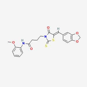 molecular formula C22H20N2O5S2 B5378807 4-[5-(1,3-benzodioxol-5-ylmethylene)-4-oxo-2-thioxo-1,3-thiazolidin-3-yl]-N-(2-methoxyphenyl)butanamide 