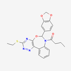 molecular formula C23H22N4O4S B5378983 6-(1,3-benzodioxol-5-yl)-7-butyryl-3-(ethylthio)-6,7-dihydro[1,2,4]triazino[5,6-d][3,1]benzoxazepine 