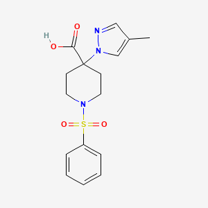 molecular formula C16H19N3O4S B5379306 4-(4-methyl-1H-pyrazol-1-yl)-1-(phenylsulfonyl)piperidine-4-carboxylic acid 