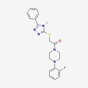 molecular formula C21H22FN5OS B5379362 1-(2-fluorophenyl)-4-{[(4-methyl-5-phenyl-4H-1,2,4-triazol-3-yl)thio]acetyl}piperazine 