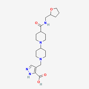 molecular formula C21H33N5O4 B5379401 4-[(4-{[(tetrahydrofuran-2-ylmethyl)amino]carbonyl}-1,4'-bipiperidin-1'-yl)methyl]-1H-pyrazole-3-carboxylic acid 