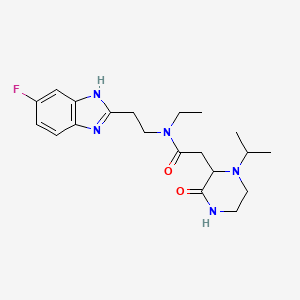 molecular formula C20H28FN5O2 B5379491 N-ethyl-N-[2-(5-fluoro-1H-benzimidazol-2-yl)ethyl]-2-(1-isopropyl-3-oxo-2-piperazinyl)acetamide 