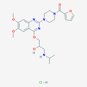 molecular formula C25H34ClN5O6 B053796 Piperazine, 1-(2-furanylcarbonyl)-4-(4-(2-hydroxy-3-((1-methylethyl)amino)propoxy)-6,7-dimethoxy-2-quinazolinyl)-, monohydrochloride CAS No. 111218-83-8