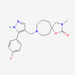 molecular formula C19H23FN4O2 B5379612 8-{[3-(4-fluorophenyl)-1H-pyrazol-4-yl]methyl}-3-methyl-1-oxa-3,8-diazaspiro[4.6]undecan-2-one 