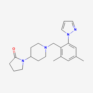 molecular formula C21H28N4O B5379663 1-{1-[2,4-dimethyl-6-(1H-pyrazol-1-yl)benzyl]piperidin-4-yl}pyrrolidin-2-one 