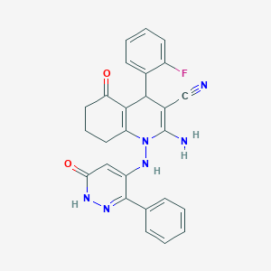 molecular formula C26H21FN6O2 B5379890 2-amino-4-(2-fluorophenyl)-5-oxo-1-[(6-oxo-3-phenyl-1,6-dihydropyridazin-4-yl)amino]-1,4,5,6,7,8-hexahydroquinoline-3-carbonitrile 