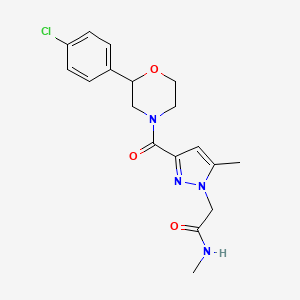 molecular formula C18H21ClN4O3 B5379896 2-(3-{[2-(4-chlorophenyl)morpholin-4-yl]carbonyl}-5-methyl-1H-pyrazol-1-yl)-N-methylacetamide 