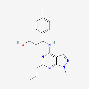 molecular formula C19H25N5O B5379920 3-(4-methylphenyl)-3-[(1-methyl-6-propyl-1H-pyrazolo[3,4-d]pyrimidin-4-yl)amino]-1-propanol 