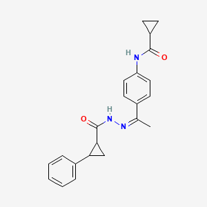 molecular formula C22H23N3O2 B5380075 N-(4-{N-[(2-phenylcyclopropyl)carbonyl]ethanehydrazonoyl}phenyl)cyclopropanecarboxamide 
