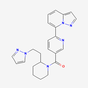 molecular formula C23H24N6O B5380094 7-[5-({2-[2-(1H-pyrazol-1-yl)ethyl]piperidin-1-yl}carbonyl)pyridin-2-yl]pyrazolo[1,5-a]pyridine 