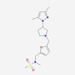 molecular formula C17H26N4O3S B5380317 N-[(5-{[3-(3,5-dimethyl-1H-pyrazol-1-yl)pyrrolidin-1-yl]methyl}-2-furyl)methyl]-N-methylmethanesulfonamide 