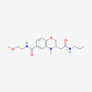 molecular formula C18H27N3O4 B5380611 N-(2-methoxyethyl)-4-methyl-3-[2-oxo-2-(propylamino)ethyl]-3,4-dihydro-2H-1,4-benzoxazine-6-carboxamide 