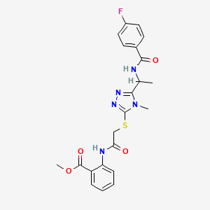 molecular formula C22H22FN5O4S B5380724 methyl 2-({[(5-{1-[(4-fluorobenzoyl)amino]ethyl}-4-methyl-4H-1,2,4-triazol-3-yl)thio]acetyl}amino)benzoate 