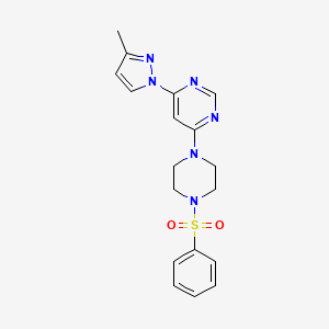 molecular formula C18H20N6O2S B5381128 4-(3-methyl-1H-pyrazol-1-yl)-6-[4-(phenylsulfonyl)-1-piperazinyl]pyrimidine 