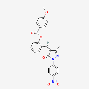 molecular formula C25H19N3O6 B5381347 2-{[3-methyl-1-(4-nitrophenyl)-5-oxo-1,5-dihydro-4H-pyrazol-4-ylidene]methyl}phenyl 4-methoxybenzoate 