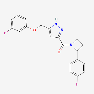 molecular formula C20H17F2N3O2 B5381471 5-[(3-fluorophenoxy)methyl]-3-{[2-(4-fluorophenyl)azetidin-1-yl]carbonyl}-1H-pyrazole 