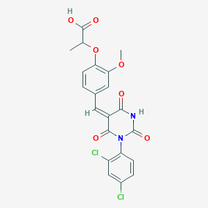 molecular formula C21H16Cl2N2O7 B5381501 2-(4-{[1-(2,4-dichlorophenyl)-2,4,6-trioxotetrahydro-5(2H)-pyrimidinylidene]methyl}-2-methoxyphenoxy)propanoic acid 