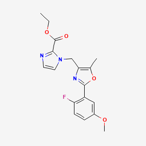ethyl 1-{[2-(2-fluoro-5-methoxyphenyl)-5-methyl-1,3-oxazol-4-yl]methyl}-1H-imidazole-2-carboxylate