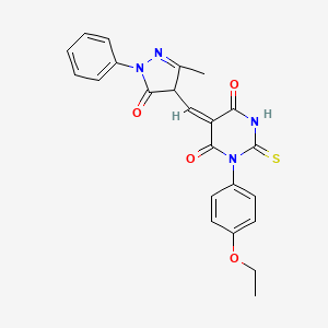 molecular formula C23H20N4O4S B5382126 1-(4-ethoxyphenyl)-5-[(3-methyl-5-oxo-1-phenyl-4,5-dihydro-1H-pyrazol-4-yl)methylene]-2-thioxodihydro-4,6(1H,5H)-pyrimidinedione 