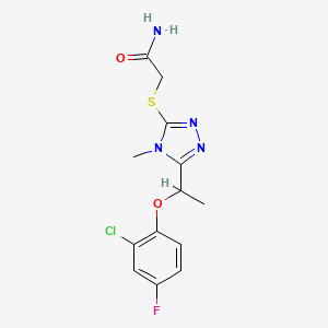 molecular formula C13H14ClFN4O2S B5382196 2-({5-[1-(2-chloro-4-fluorophenoxy)ethyl]-4-methyl-4H-1,2,4-triazol-3-yl}thio)acetamide 