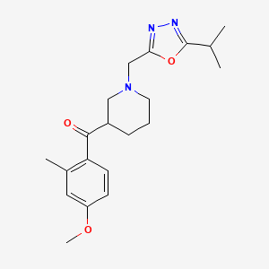 molecular formula C20H27N3O3 B5382216 {1-[(5-isopropyl-1,3,4-oxadiazol-2-yl)methyl]piperidin-3-yl}(4-methoxy-2-methylphenyl)methanone 