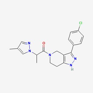 molecular formula C19H20ClN5O B5382422 1-[3-(4-Chlorophenyl)-1,4,6,7-tetrahydropyrazolo[4,3-c]pyridin-5-yl]-2-(4-methylpyrazol-1-yl)propan-1-one 