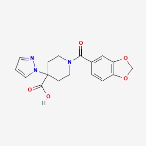 molecular formula C17H17N3O5 B5382423 1-(1,3-benzodioxol-5-ylcarbonyl)-4-(1H-pyrazol-1-yl)piperidine-4-carboxylic acid 