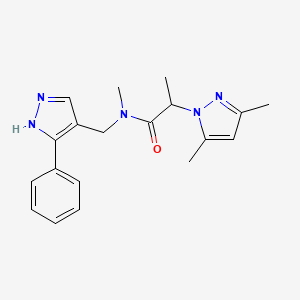 molecular formula C19H23N5O B5382451 2-(3,5-dimethylpyrazol-1-yl)-N-methyl-N-[(5-phenyl-1H-pyrazol-4-yl)methyl]propanamide 