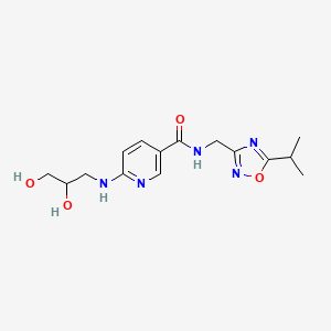 molecular formula C15H21N5O4 B5382552 6-[(2,3-dihydroxypropyl)amino]-N-[(5-isopropyl-1,2,4-oxadiazol-3-yl)methyl]nicotinamide 