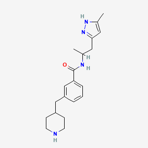 molecular formula C20H28N4O B5382600 N-[1-methyl-2-(3-methyl-1H-pyrazol-5-yl)ethyl]-3-(4-piperidinylmethyl)benzamide 